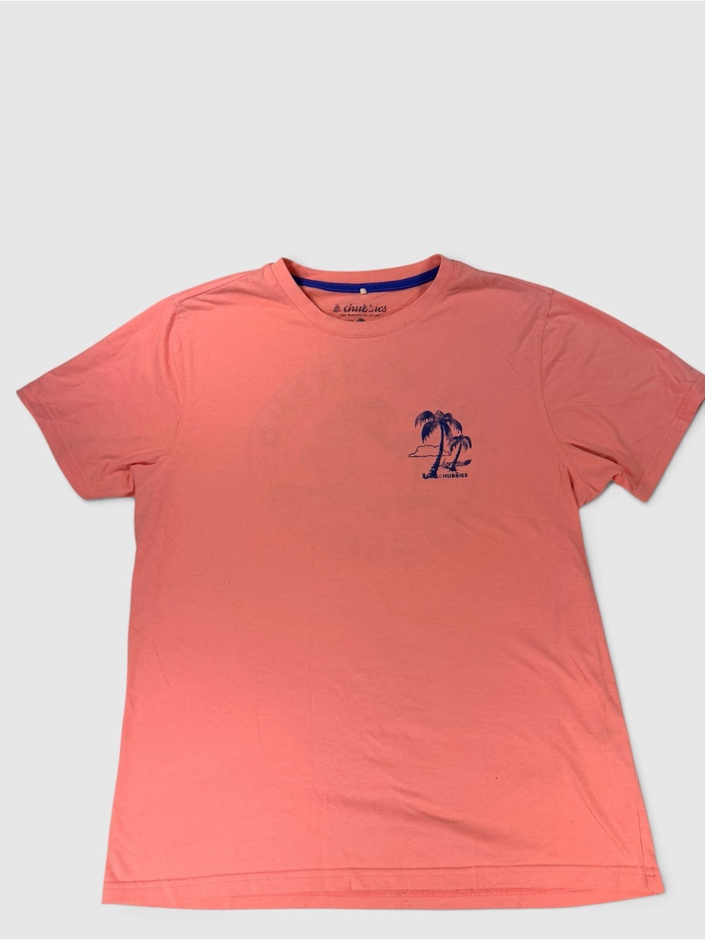 Chubbies "The Weekend Has Arrived" Tee Mens L Coral Pink Palm Tree Graphic